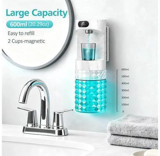 Alt view image 5 of 7 - Automatic Mouthwash Dispenser for Bathroom,20.29 oz Mouth Wash Dispensers Bathroom Accessories Set with Magnetic Cups,4 Modes Wall Mounted Touchless Electric Mouthwash Dispensers for Home Kids Family