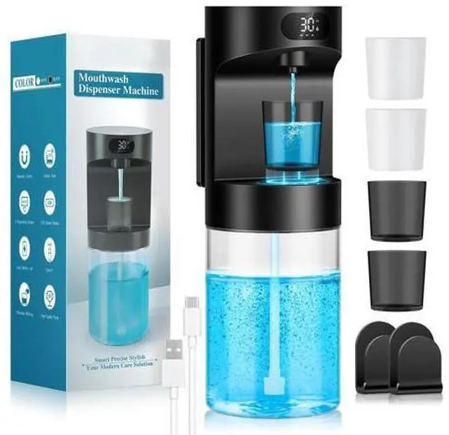 Main image of Automatic Mouthwash Dispenser for Bathroom,20.29 oz Touchless Electric Mouth Wash Dispensers Bathroom Accessories Set with 4 Magnetic Cups,4 Modes Wall Mounted Mouth Wash Dispenser for Home & Kids