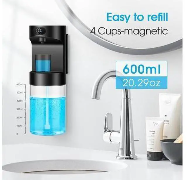 Alt view image 5 of 7 - Automatic Mouthwash Dispenser for Bathroom,20.29 oz Touchless Electric Mouth Wash Dispensers Bathroom Accessories Set with 4 Magnetic Cups,4 Modes Wall Mounted Mouth Wash Dispenser for Home & Kids