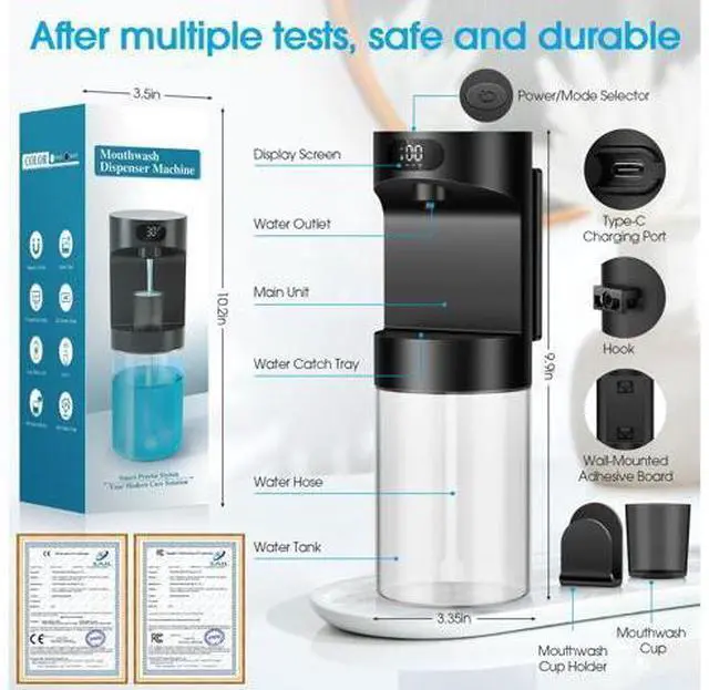 Alt view image 7 of 7 - Automatic Mouthwash Dispenser for Bathroom,20.29 oz Touchless Electric Mouth Wash Dispensers Bathroom Accessories Set with 4 Magnetic Cups,4 Modes Wall Mounted Mouth Wash Dispenser for Home & Kids