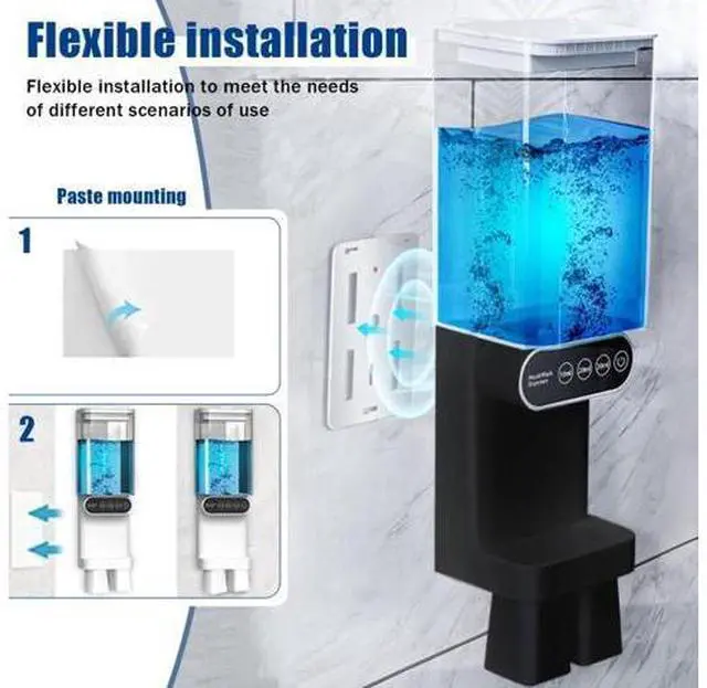 Alt view image 5 of 6 - Automatic Mouthwash Dispenser,3 Adjustable Dispensing Levels Mouth Wash Dispenser with 700ml Water Tank & 2 Magnetic Cups for Bathroom