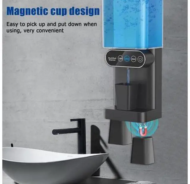 Alt view image 3 of 6 - Automatic Mouthwash Dispenser,3 Adjustable Dispensing Levels Mouth Wash Dispenser with 700ml Water Tank & 2 Magnetic Cups for Bathroom