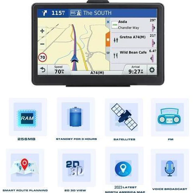 Alt view image 3 of 7 - 7 Inch Car GPS Navigator with 2025 USA Maps, Voice Turn-by-Turn Guidance, Lane Assistance, Speed and Red Light Warning for Vehicles,GPS Satellite Navigator with Free Lifetime Map Update,