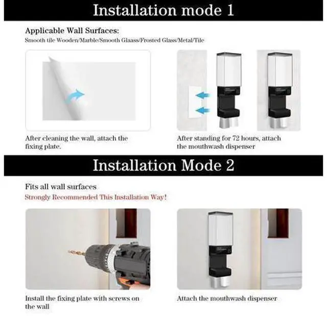 Alt view image 6 of 7 - Automatic Mouthwash Dispenser for Bathroom 700mL(23.67 Oz),Wall Mounted Mouthwash Dispenser with Magnetic Cups,Perfect for Kids and Adults (Dull Black)