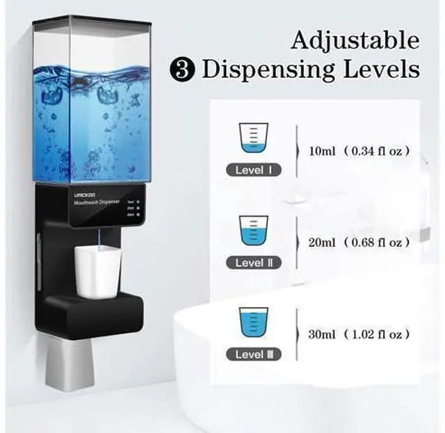 Alt view image 3 of 7 - Automatic Mouthwash Dispenser for Bathroom 700mL(23.67 Oz),Wall Mounted Mouthwash Dispenser with Magnetic Cups,Perfect for Kids and Adults (Dull Black)
