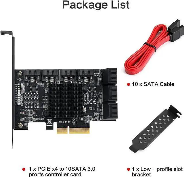 Alt view image 5 of 7 - PCIe SATA Controller Card 10 Port with 10 SATA Cables and Low Profile Bracket - 6Gbps SATA 3.0 PCIe Card,Support 10 Port SATA 3.0 Devices