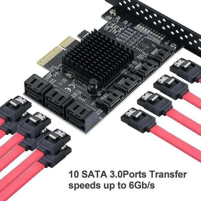 Alt view image 6 of 7 - PCIe SATA Controller Card 10 Port with 10 SATA Cables and Low Profile Bracket - 6Gbps SATA 3.0 PCIe Card,Support 10 Port SATA 3.0 Devices