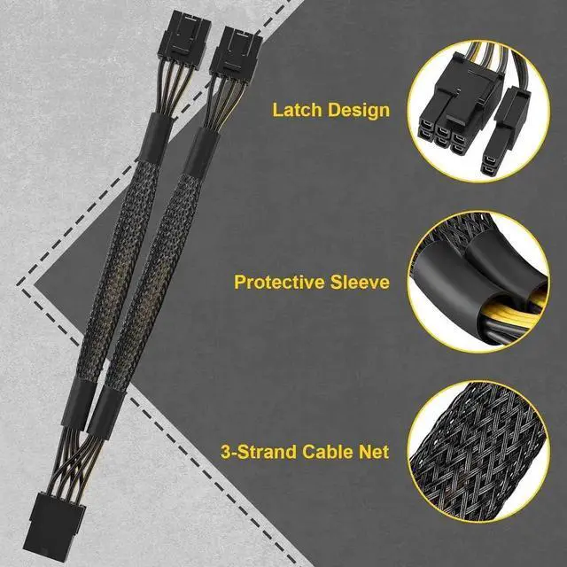 Main image of 2-Pack PCIe 8 Pin to Dual 8 Pin (6+2) Power Adapter Cable, 9 Inches, with Heat-Shrink Tubing, PSU Cables for GPU, Female to Male PCIe 8 Pin Cable