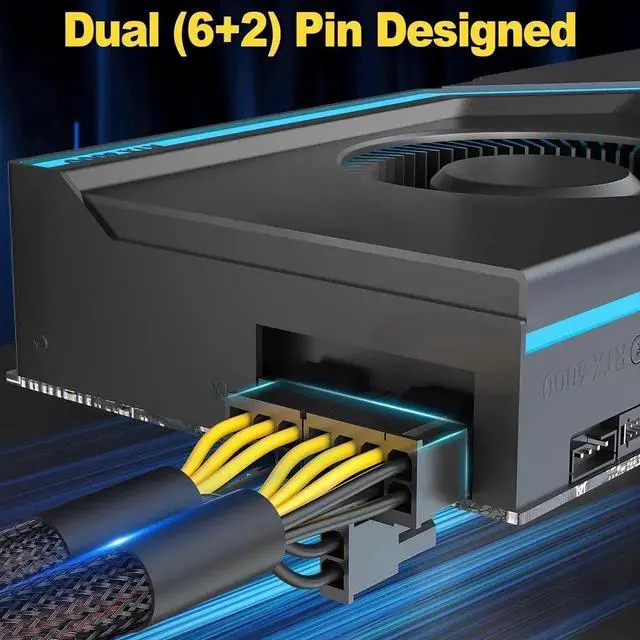 Alt view image 5 of 7 - 2-Pack PCIe 8 Pin to Dual 8 Pin (6+2) Power Adapter Cable, 9 Inches, with Heat-Shrink Tubing, PSU Cables for GPU, Female to Male PCIe 8 Pin Cable