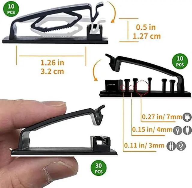 Alt view image 3 of 6 - Cable Clips 50Pcs, Self Adhesive Cable Management Clips, Cord Organizer Wire Clips Cord Holder for Appliances PC Wall Ethernet Cable Under Desk Nightstand Home Office Car (Black)