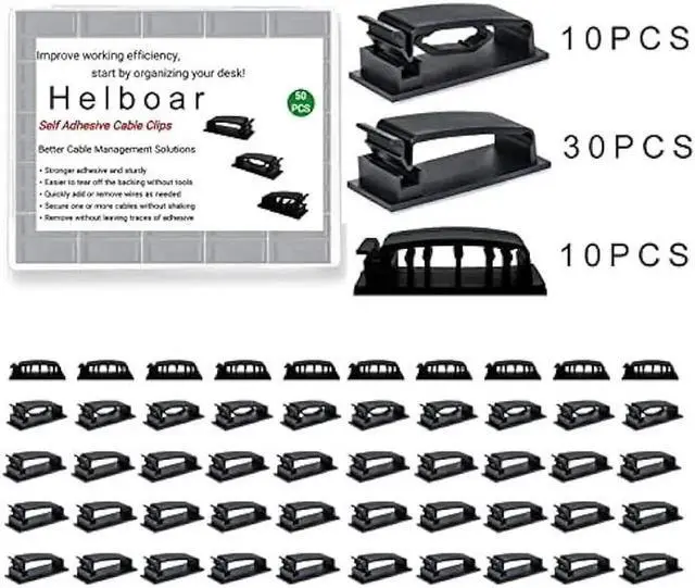 Alt view image 2 of 6 - Cable Clips 50Pcs, Self Adhesive Cable Management Clips, Cord Organizer Wire Clips Cord Holder for Appliances PC Wall Ethernet Cable Under Desk Nightstand Home Office Car (Black)