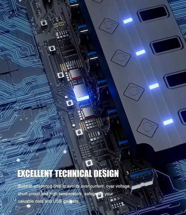 Alt view image 6 of 7 - USB 3.0 Hub 7-Port USB Data Hub Splitter with 3ft Long Cable USB Extension for Laptop PC Computer Surface Pro PS4/5 Flash Drive Mobile HDD - with LED Individual On/Off