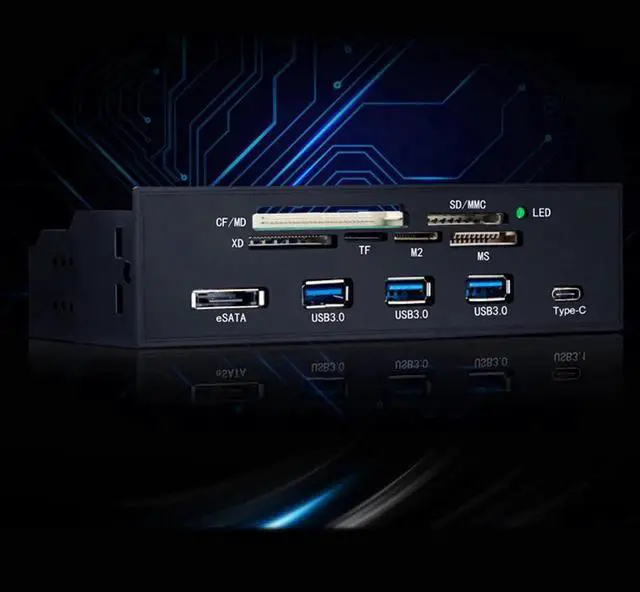 Alt view image 5 of 5 - PC Front Panel Internal USB3.0 eSATA Type-C TF S D Card Reader Hub