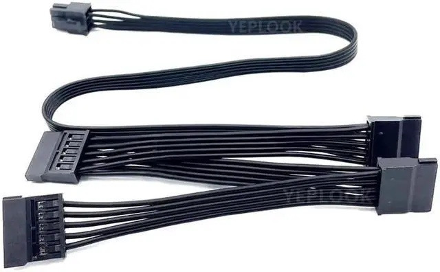 Alt view image 6 of 7 - 6Pin to 4x SATA SSD HDD Power Cables for Seasonic FOCUS PLUS 1000W 850W 750W 650W 550W Platinum Modular Power, 18AWG Flat Cable