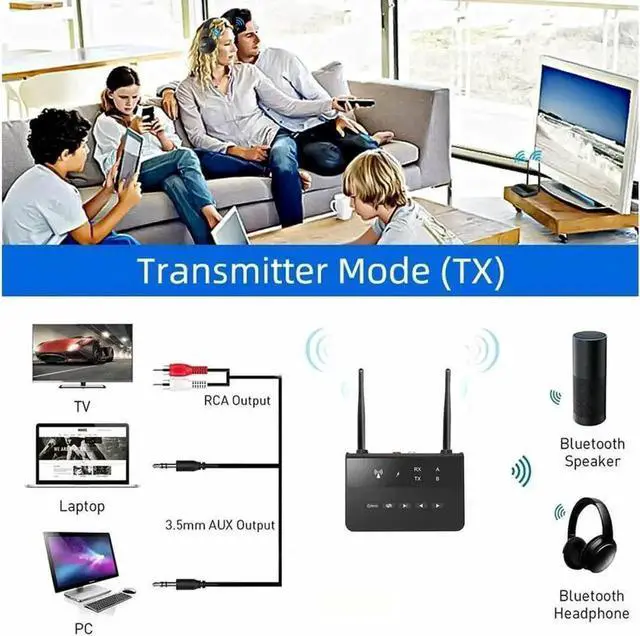 Alt view image 5 of 5 - Long Range Bluetooth 5.0 Transmitter Receiver Apt-X HD Low Latency Audio Adapter