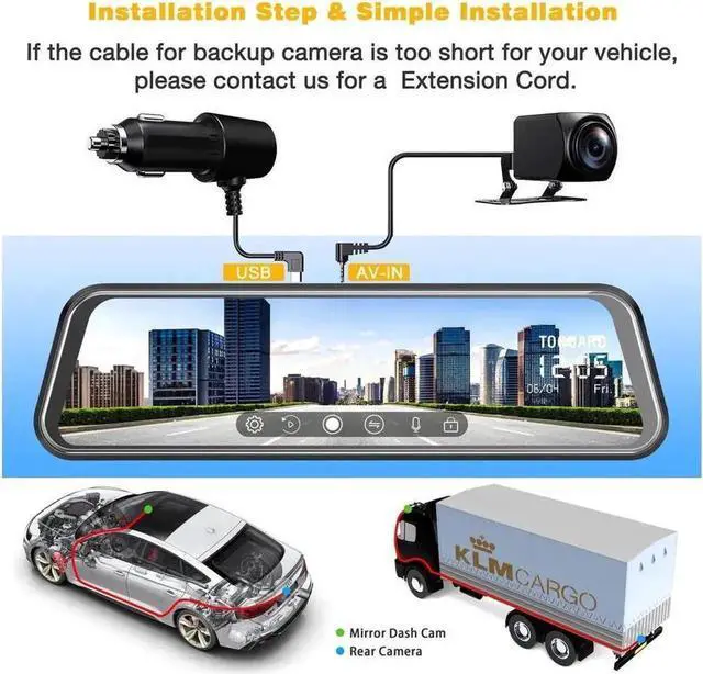 Alt view image 2 of 7 - Mirror Dash Cam 10" Touch Screen 2.5K + 1080P Dual Dash Camera for Cars Night Vision Waterproof Parking Assistant Rear View Camera