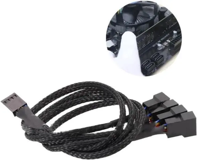 Alt view image 3 of 4 - QURO Computer Motherboard Fan 4pin 1 to 4 Splitter Cable PWM 4Pin Extension Cable 30cm Fan Cable Sleeved