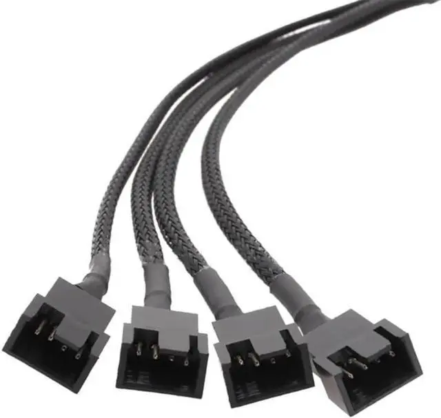 Alt view image 2 of 4 - QURO Computer Motherboard Fan 4pin 1 to 4 Splitter Cable PWM 4Pin Extension Cable 30cm Fan Cable Sleeved