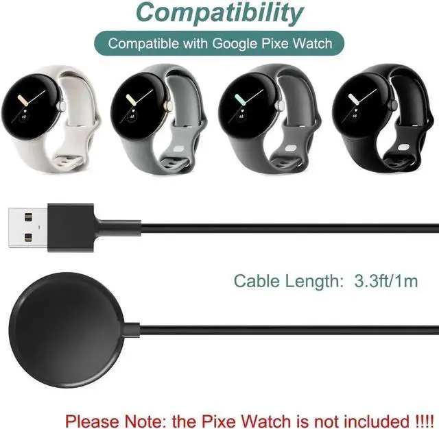 Alt view image 2 of 7 - QURO Charger for Google Pixel Watch, Repalcement USB-A Charging Cable with 3.3ft Cord for Google Pixel Watch Gen 1st Black