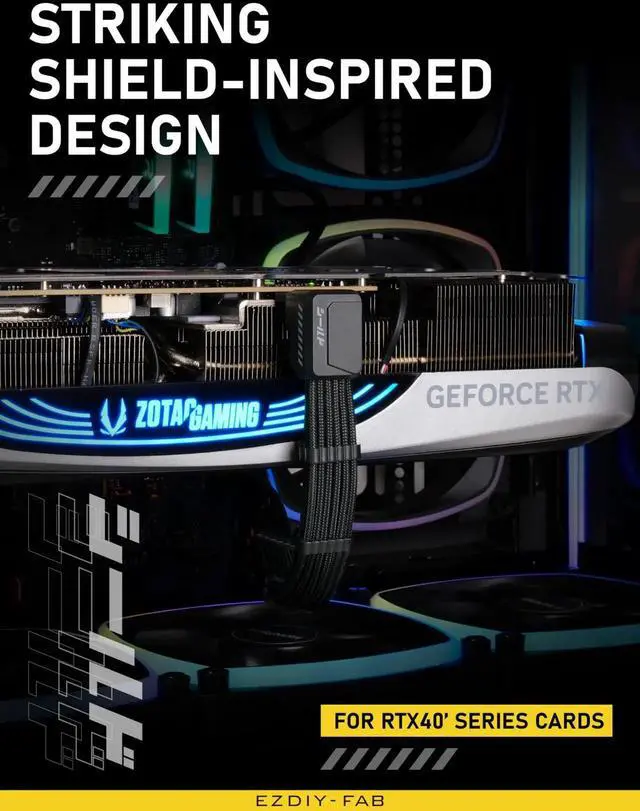 Alt view image 7 of 7 - QURO Shield PCIE 5.1 GPU Extension Cable with 90 Degree 12V-2x6 Angle Adapter,16pin (12+4) 12VHPWR PCIe 5.1 PSU Cable Extension for RTX 40/50 Series with Combs-Standard Type-Black