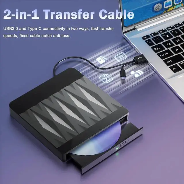 Main image of QURO External Blu Ray Drive Support 50G Disc Read/Write, 3D Portable USB 3.0&Type-C External Blueray/DVD Drive for PC, CD/DVD/Blu Ray Burner Suitable for Windows MacOS Linux Laptop Desktop