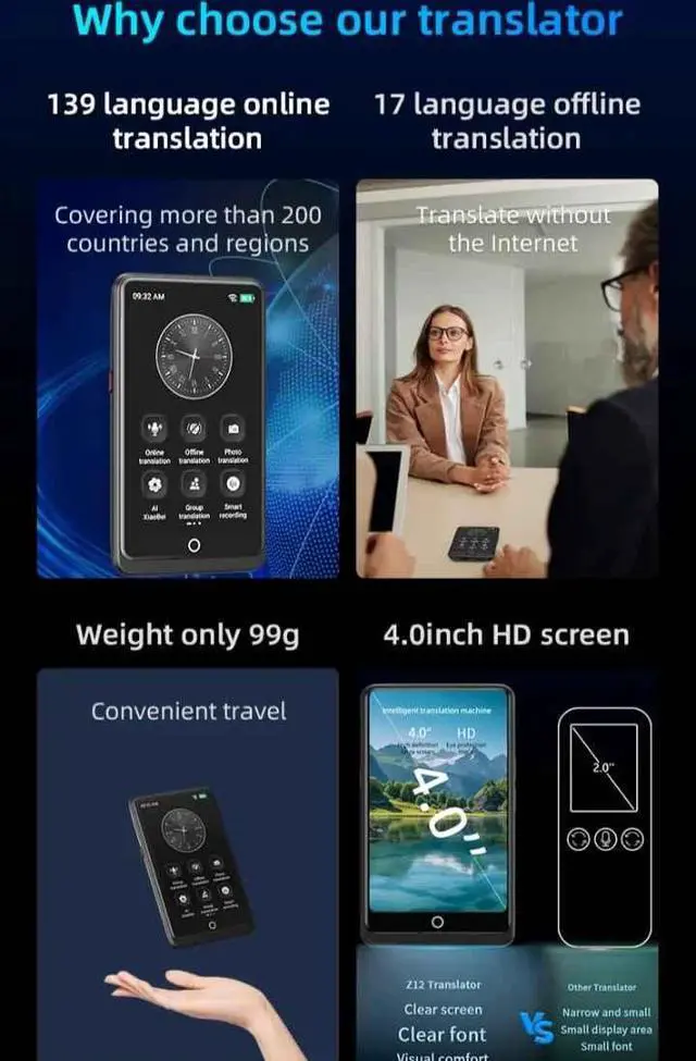 Alt view image 5 of 6 - QURO
AIVoice & Video Translator Offline Touch Screen Feature with Language Translation & WiFi Connectivity
