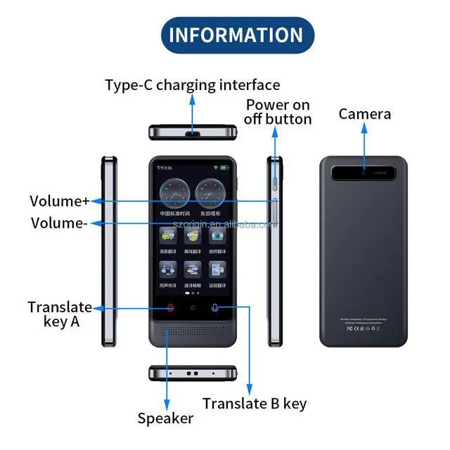 Alt view image 4 of 6 - QURO AI-Powered M12 Real-Time Smart Translator Offline Touch Screen Language Translation Machine Voice Photo Features 2200mAh Battery