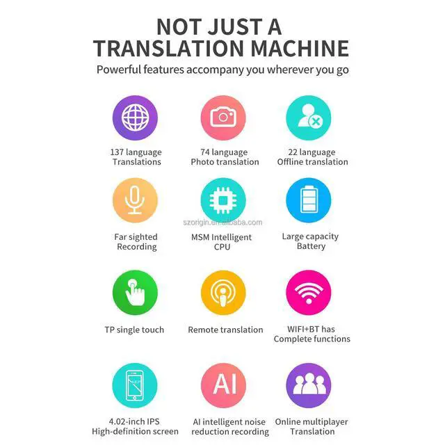 Alt view image 6 of 6 - QURO AI-Powered M12 Real-Time Smart Translator Offline Touch Screen Language Translation Machine Voice Photo Features 2200mAh Battery