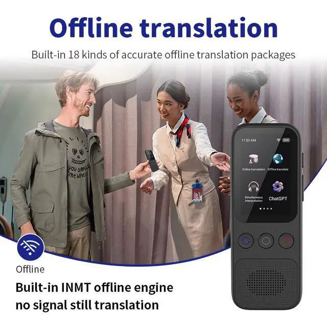 Alt view image 3 of 7 - QURO AI Instant Voice Translator Touch Screen Offline Translation Wifi Bluetooth Type C 32GB 1000mAh Battery Recorder