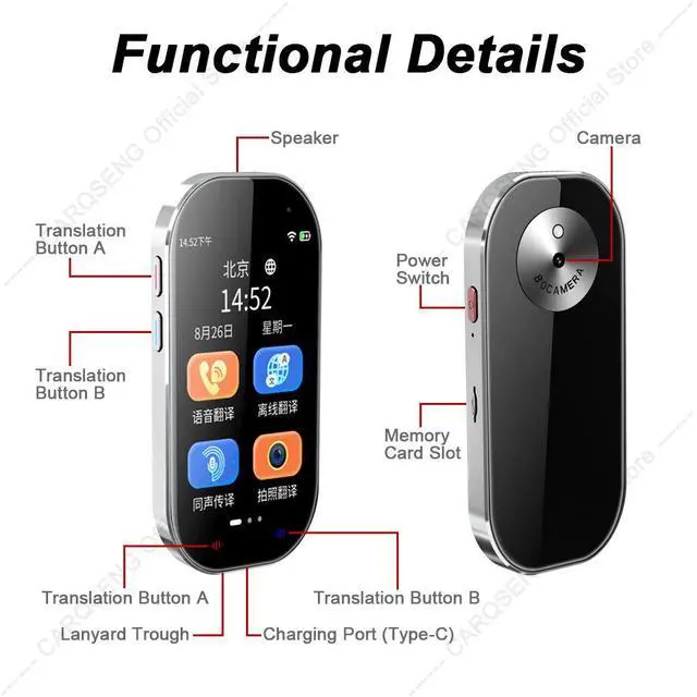 Alt view image 2 of 6 - QURO Portable Smart AI Voice Translator Device IPS Display APP Online Offline Photo Translation 144 Languages Instant Translator