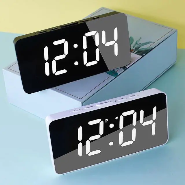 Alt view image 5 of 5 - QURO Digital LED Smart Office Desk Atomic Mirror Surface Alarm Clock Electronic Time Date Indoor Temperature 3 Sets Home Bedroom Use