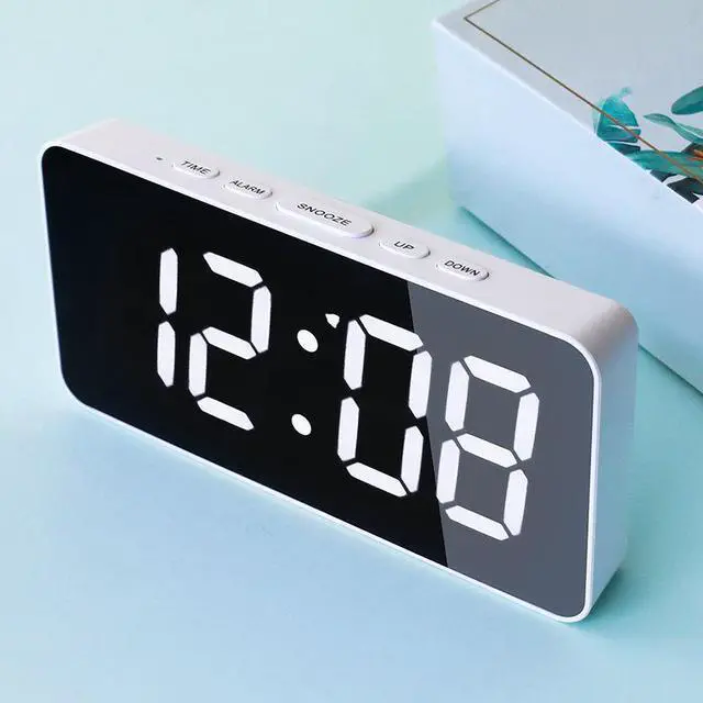 Alt view image 3 of 5 - QURO Digital LED Smart Office Desk Atomic Mirror Surface Alarm Clock Electronic Time Date Indoor Temperature 3 Sets Home Bedroom Use