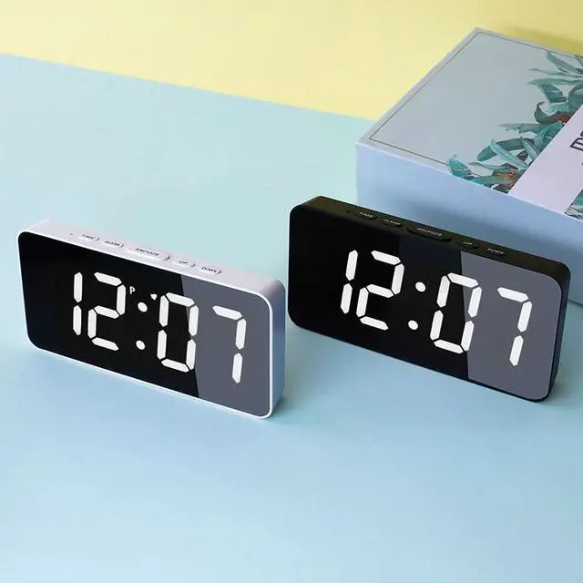 Alt view image 4 of 5 - QURO Digital LED Smart Office Desk Atomic Mirror Surface Alarm Clock Electronic Time Date Indoor Temperature 3 Sets Home Bedroom Use