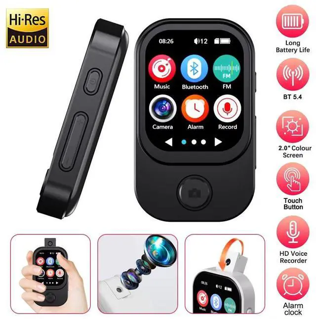 Alt view image 2 of 6 - QURO Colour Screen Bt Mp3/4 Player Camera Take Photos Viedos E-Book Clock Built-in Speaker Video Playback Hd Recording Hifi Audio Black 64GB