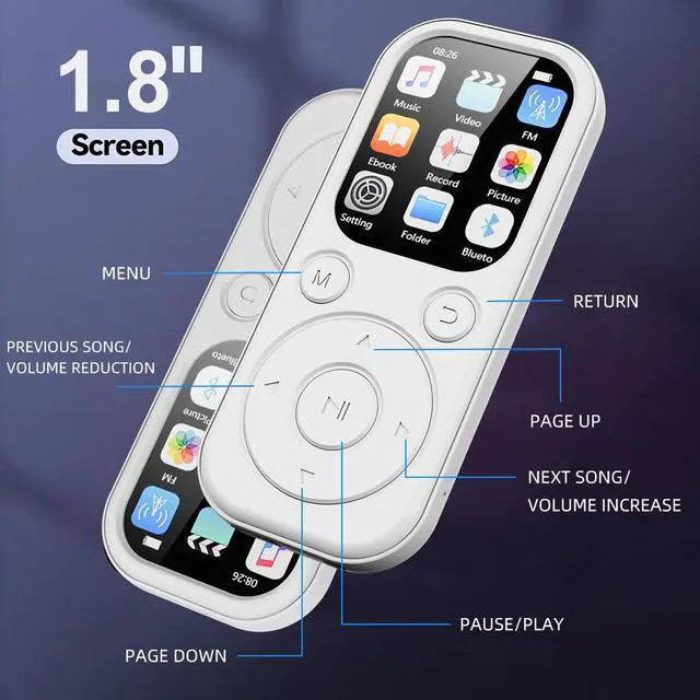Alt view image 5 of 6 - QURO Manufacturer Wholesale MP3/MP4 Music Player 8GB to 128GB, Bluetooth Portable Player, IPS High-definition Large Screen Recording Black 128
