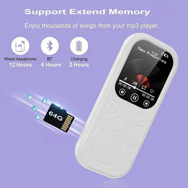 Alt view image 2 of 6 - QURO Manufacturer Wholesale MP3/MP4 Music Player 8GB to 128GB, Bluetooth Portable Player, IPS High-definition Large Screen Recording white 32