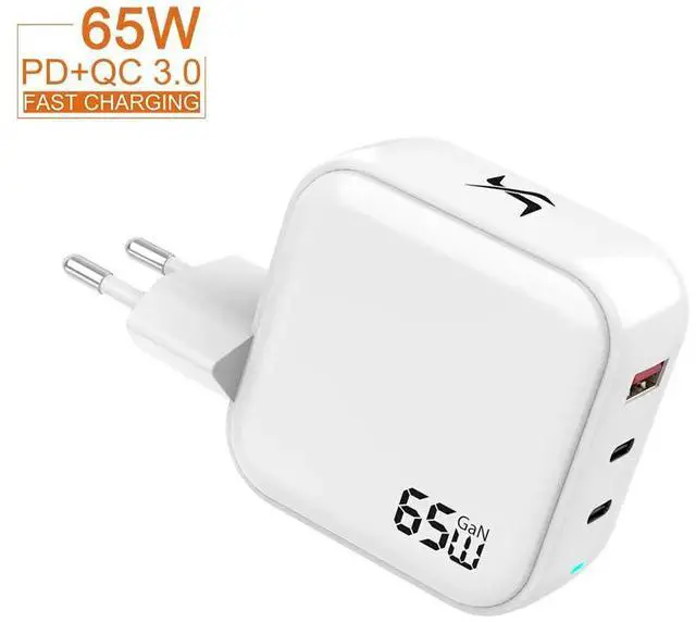 Main image of 65W USB C Desk Charger with New Design Electric Power Supply Adapter EU Plug GAN QC3.0 Function 5V/3A Output White