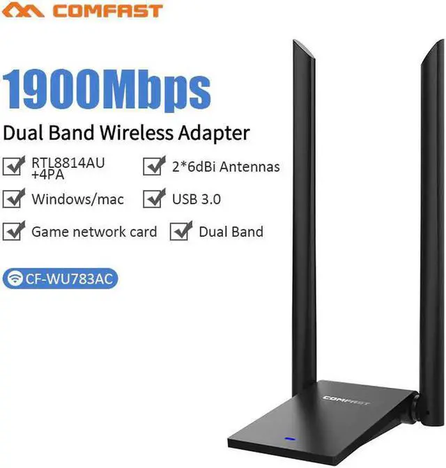 Main image of RTL8814AU 802.11 b/g/n/ac 1900Mbps USB3.0 Wireless WiFi Adapter 2x6dBi WiFi Antenna for Windows 7/8/10 AC Gigabit Dongle Adaptor