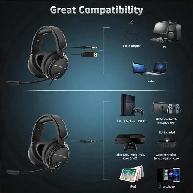 Alt view image 3 of 5 - Xiberia V20 Gaming Headphones USB 7.1 Headset for PC Game Computer Bass Stereo Earphones with Microphone LED Light