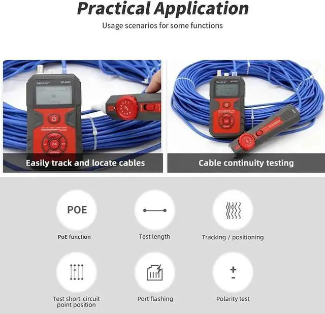 Alt view image 6 of 7 - LCD Network Cable Tester, Multifunction RJ11 RJ45 Ethernet Cable Tester with VFL Function and POE Tester, Anti-Interference Network Tester for Communication Line, Network Tool Kit