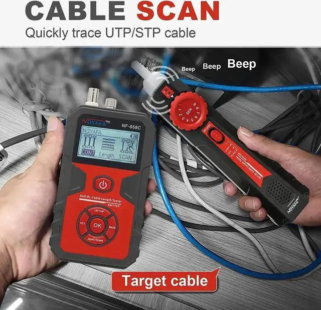 Alt view image 4 of 7 - LCD Network Cable Tester, Multifunction RJ11 RJ45 Ethernet Cable Tester with VFL Function and POE Tester, Anti-Interference Network Tester for Communication Line, Network Tool Kit