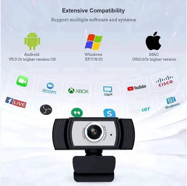Alt view image 6 of 7 - 1080P Webcam with Microphone, HD PC Desktop Computer MF Web Cam with 180° Ajustable Clip, 360°Rotatable USB Smart TV Web Camera for Skype, Live Steam, Video Chat, Recording, Conferencing