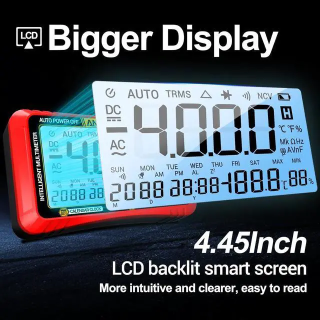 Alt view image 4 of 7 - Digital Multimeter Tester,4000 Counts Voltage Tester,Auto-Ranging TRMS Volt Meter,Large LCD Ohm Meter Measures AC/DC Current,Voltage,Resistance, Diode,Continuity,Capacitance,Temperature