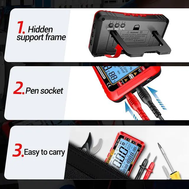 Alt view image 3 of 7 - Digital Multimeter Tester,4000 Counts Voltage Tester,Auto-Ranging TRMS Volt Meter,Large LCD Ohm Meter Measures AC/DC Current,Voltage,Resistance, Diode,Continuity,Capacitance,Temperature