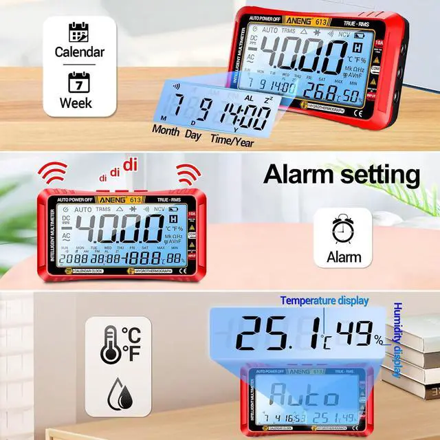 Alt view image 5 of 7 - Digital Multimeter Tester,4000 Counts Voltage Tester,Auto-Ranging TRMS Volt Meter,Large LCD Ohm Meter Measures AC/DC Current,Voltage,Resistance, Diode,Continuity,Capacitance,Temperature