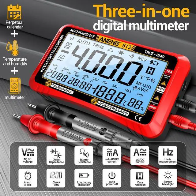 Alt view image 6 of 7 - Digital Multimeter Tester,4000 Counts Voltage Tester,Auto-Ranging TRMS Volt Meter,Large LCD Ohm Meter Measures AC/DC Current,Voltage,Resistance, Diode,Continuity,Capacitance,Temperature