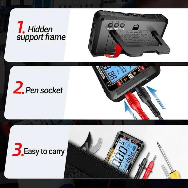 Alt view image 4 of 7 - Digital Multimeter Tester,4000 Counts Voltage Tester,Auto-Ranging TRMS Volt Meter,Large LCD Ohm Meter Measures AC/DC Current,Voltage,Resistance, Diode,Continuity,Capacitance,Temperature Black