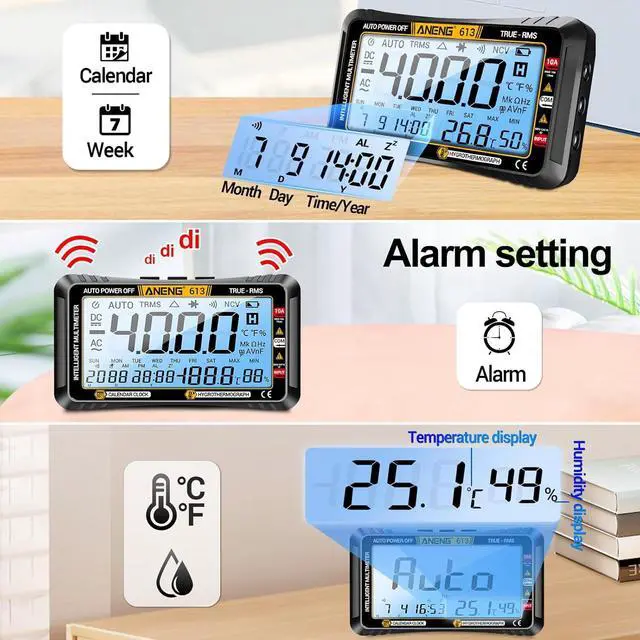 Alt view image 5 of 7 - Digital Multimeter Tester,4000 Counts Voltage Tester,Auto-Ranging TRMS Volt Meter,Large LCD Ohm Meter Measures AC/DC Current,Voltage,Resistance, Diode,Continuity,Capacitance,Temperature Black