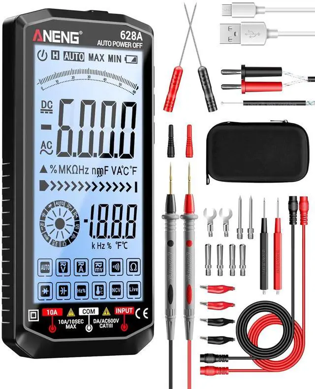 Main image of Multimeter,Digital Voltmeter Tester,TRMS 6000 Counts Rechargeable Meter Measures AC/DC Voltage,Current,Resistance,Capacitance,Temperature,Hz,NCV,Diode,Continuity Auto Ranging Electircal Tools Black