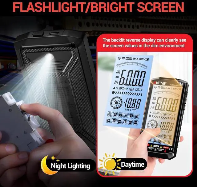 Alt view image 2 of 7 - Multimeter,Digital Voltmeter Tester,TRMS 6000 Counts Rechargeable Meter Measures AC/DC Voltage,Current,Resistance,Capacitance,Temperature,Hz,NCV,Diode,Continuity Auto Ranging Electircal Tools Black